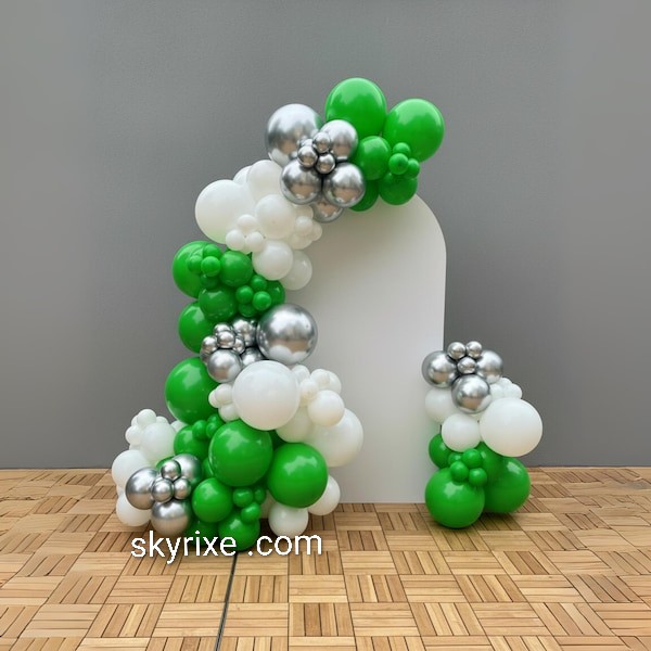 Green and Silver Balloon Arch