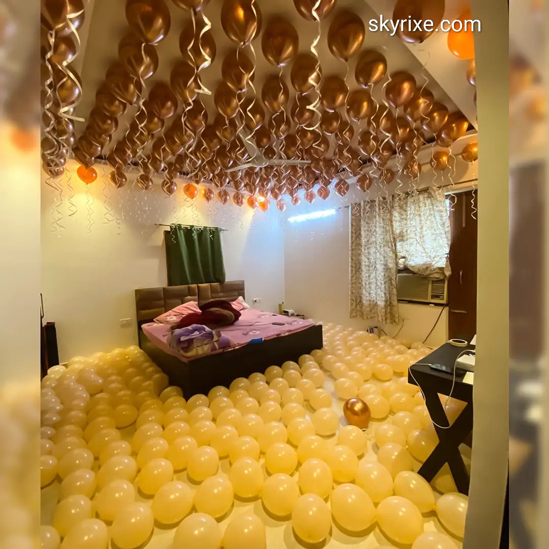 Golden Champagne Balloon Room Surprise