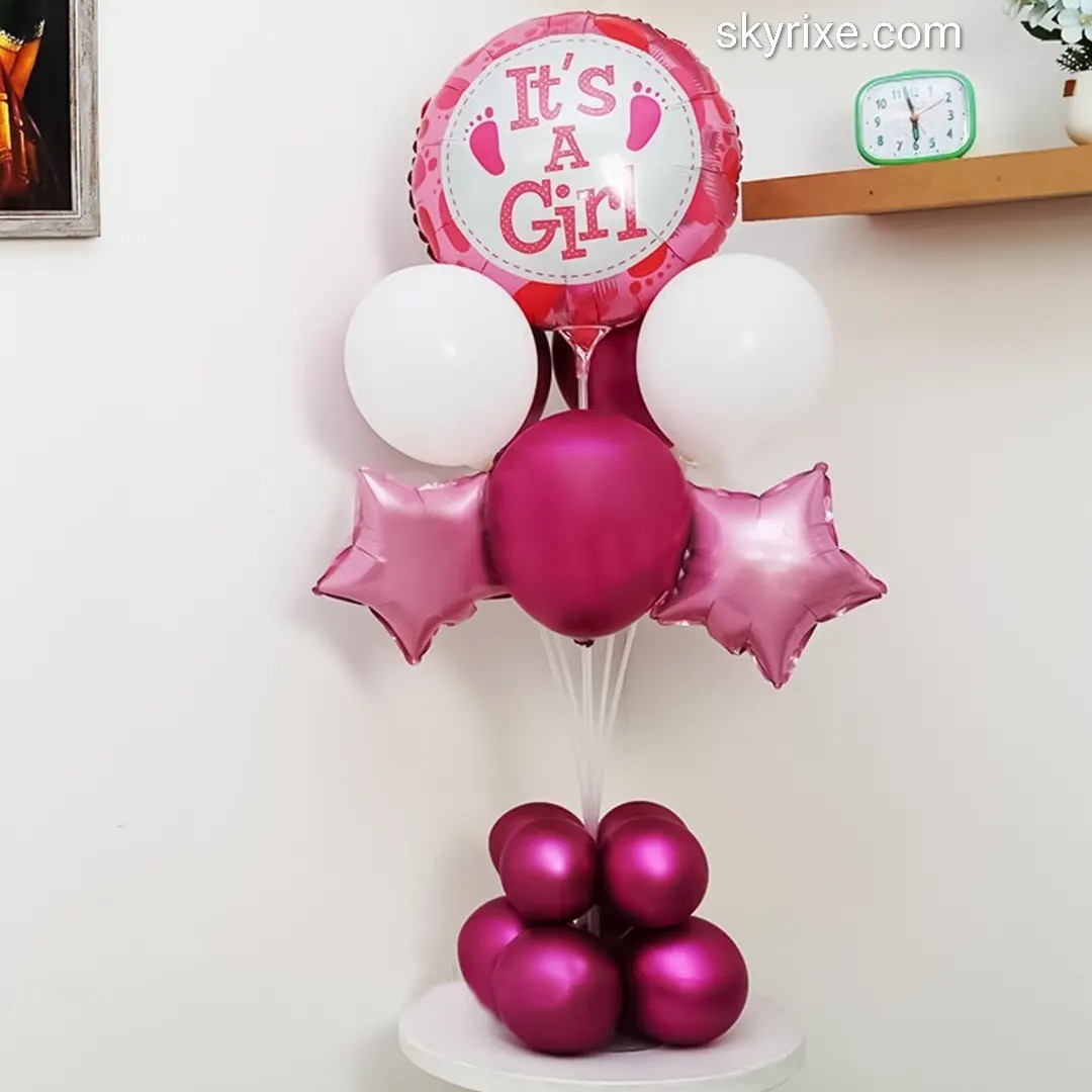 It s A Girl Pink Star Balloon Bouquet Stand
