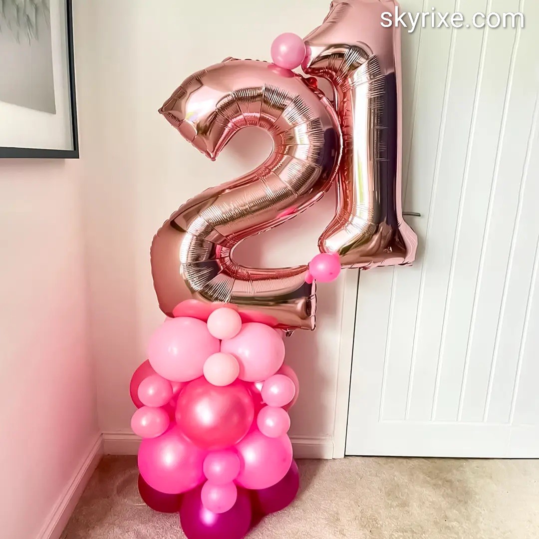 Rose Gold 21st Birthday Balloon Pillar