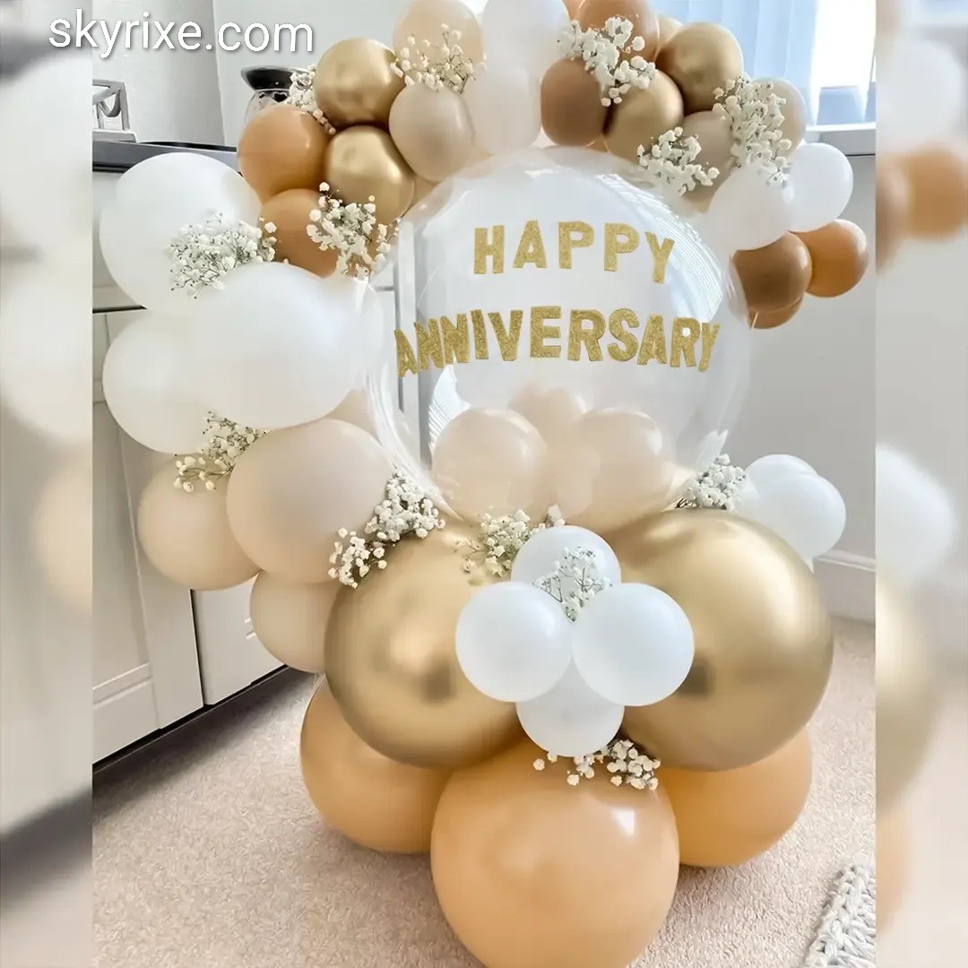 Elegant Gold & Ivory Anniversary Bubble Balloon Arrangement
