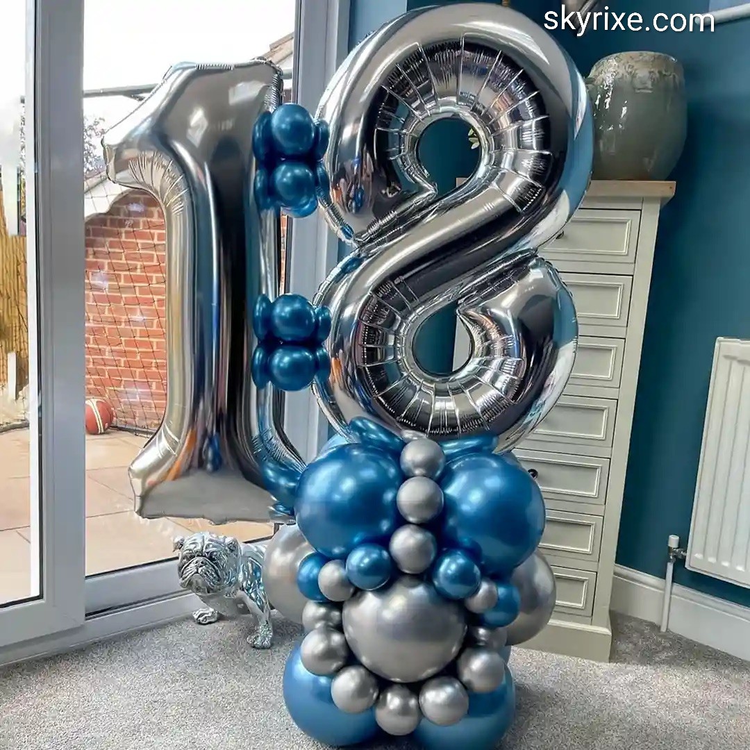 Royal Blue 18th Birthday Number Balloon Tower