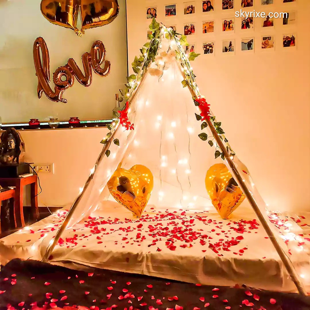 Love Teepee Proposal canopy setup