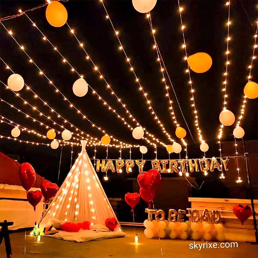 Romantic Canopy Terrace Birthday Setup
