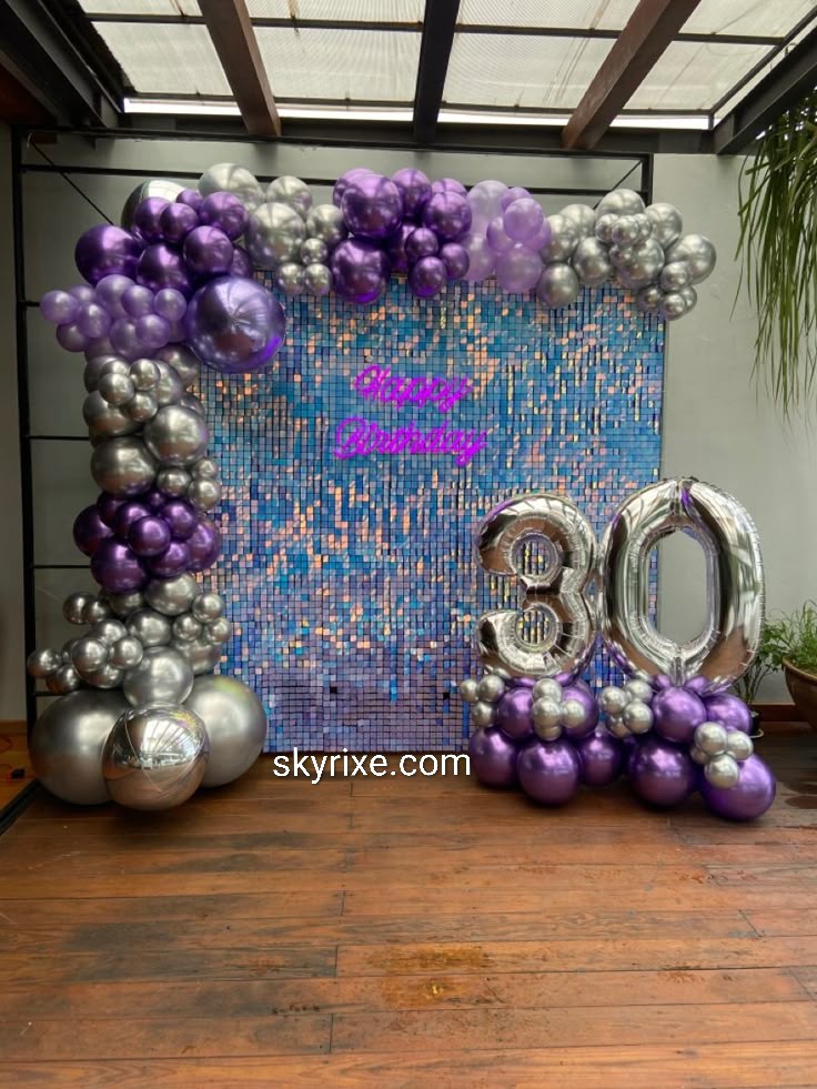 Purple and Silver 30th Birthday Sequin Backdrop Decoration