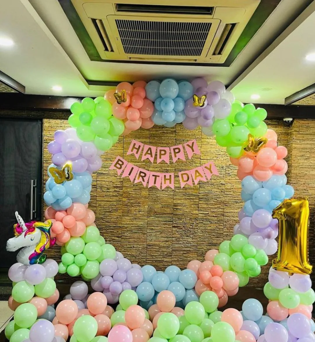 Pastel Unicorn Birthday Balloon Arch