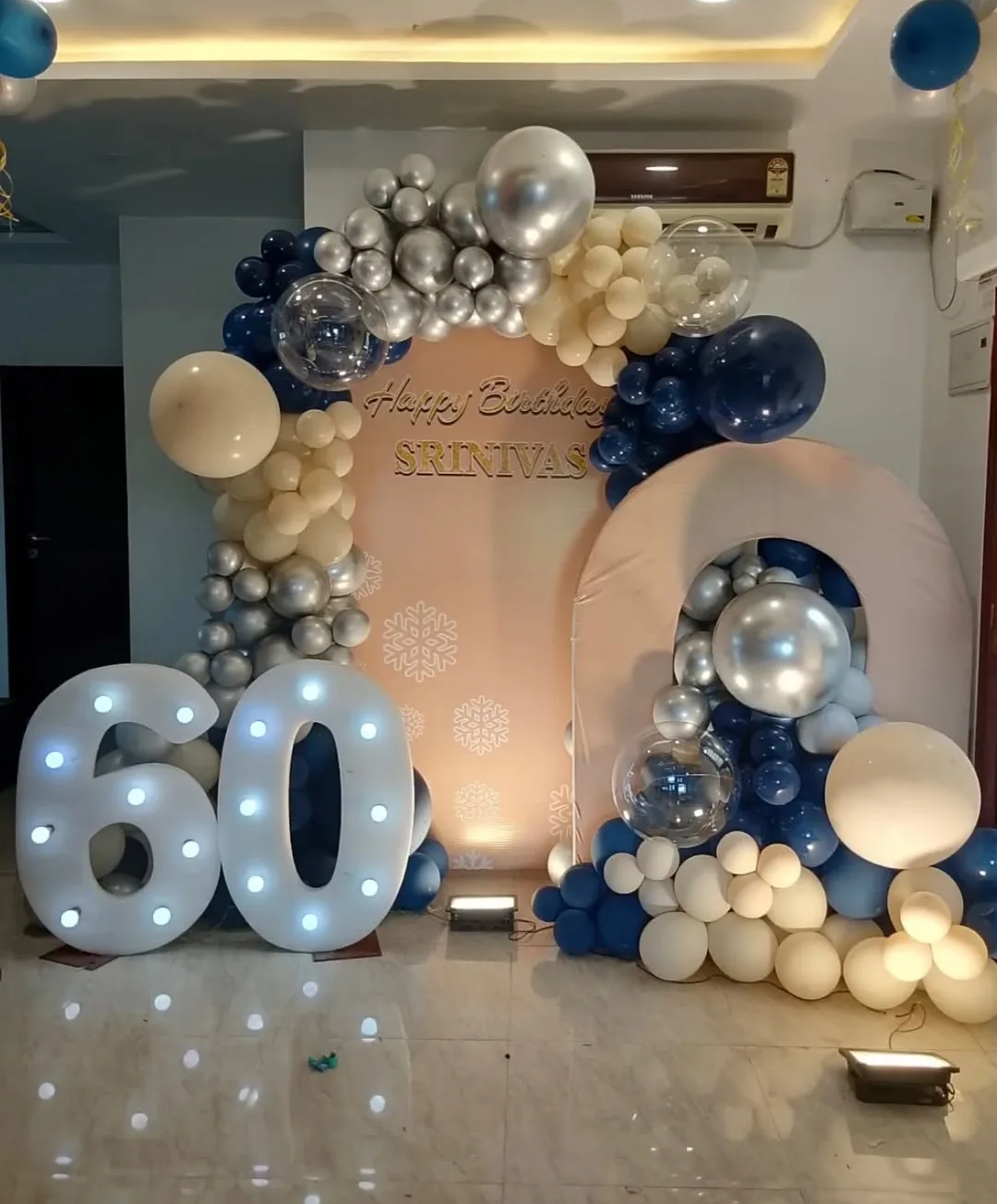 silver And Blue  60th Birthday Arch Decor