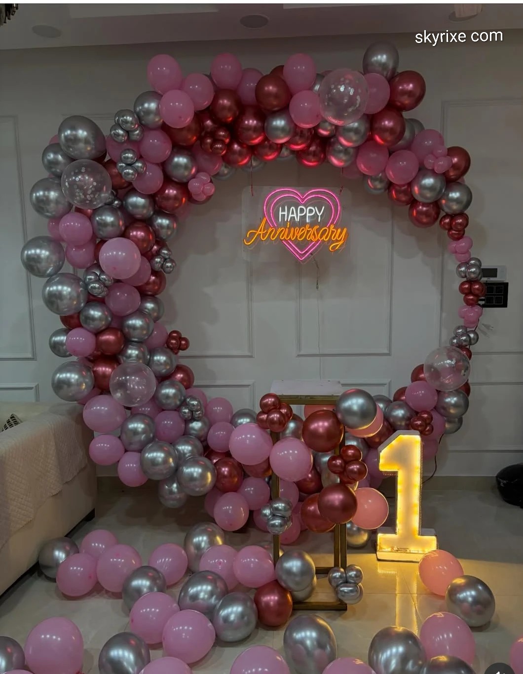 Romantic Pink And Silver Anniversary Balloon Ring Decoration