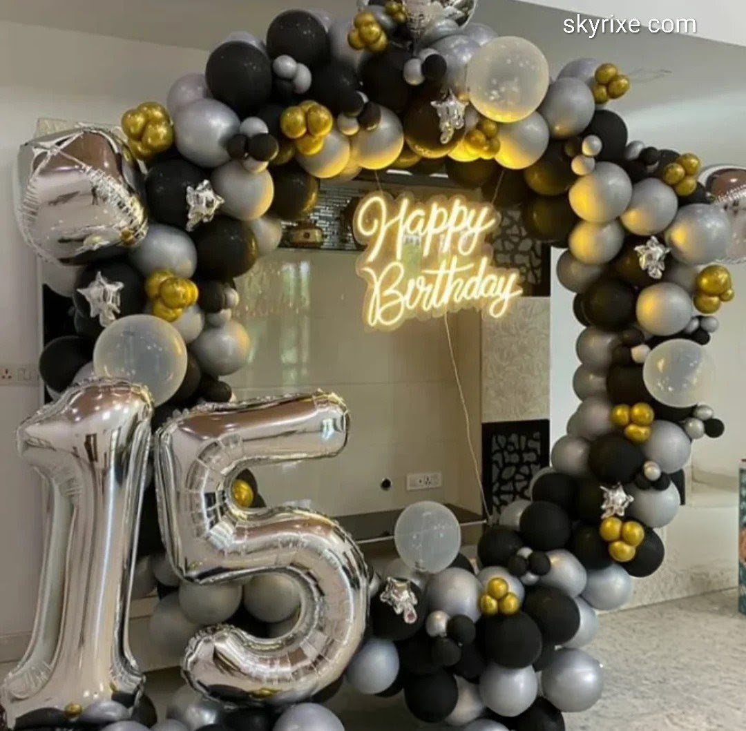 15th Birthday Black Silver And Gold Balloon Ring Decoration
