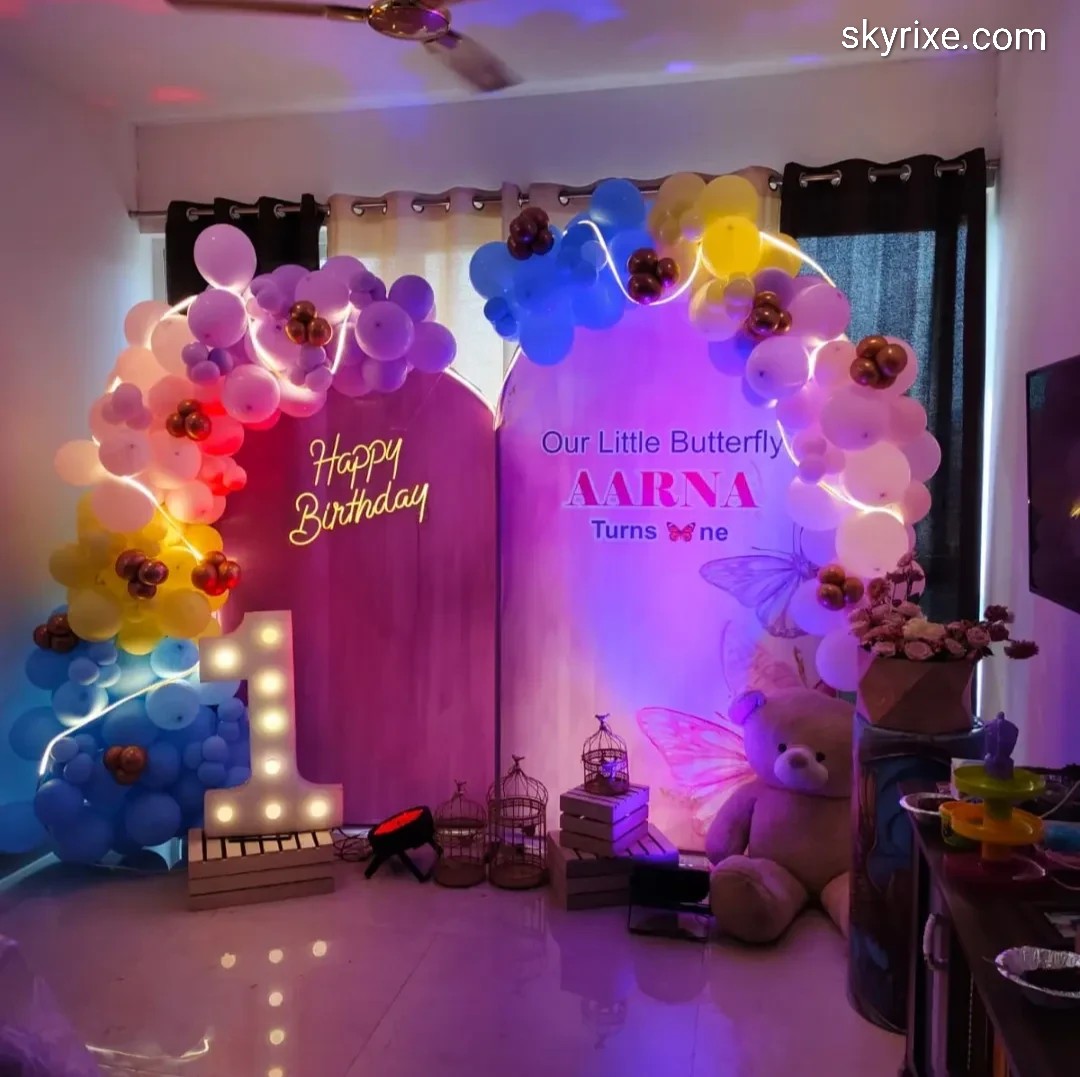 Pastel Butterfly First Birthday LED Backdrop