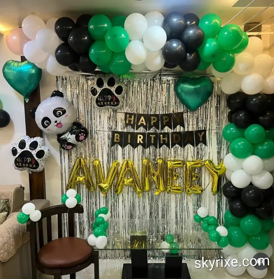 Panda Theme Green and Black Birthday Backdrop