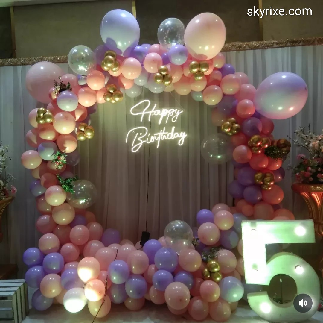 Pastel Rainbow Balloon Ring Birthday Backdrop
