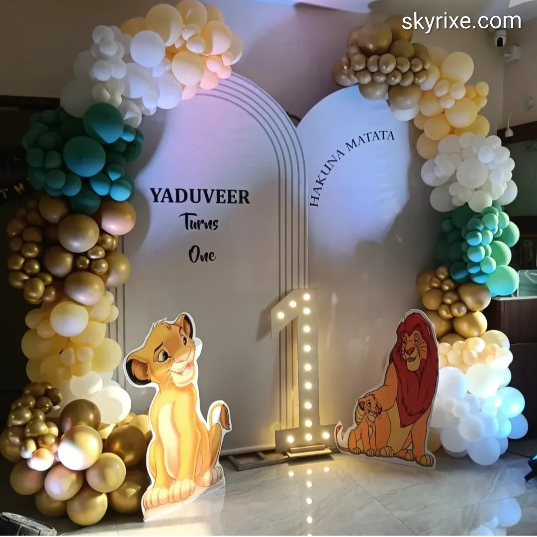 Lion King Hakuna Matata First Birthday Backdrop with Arch Panels