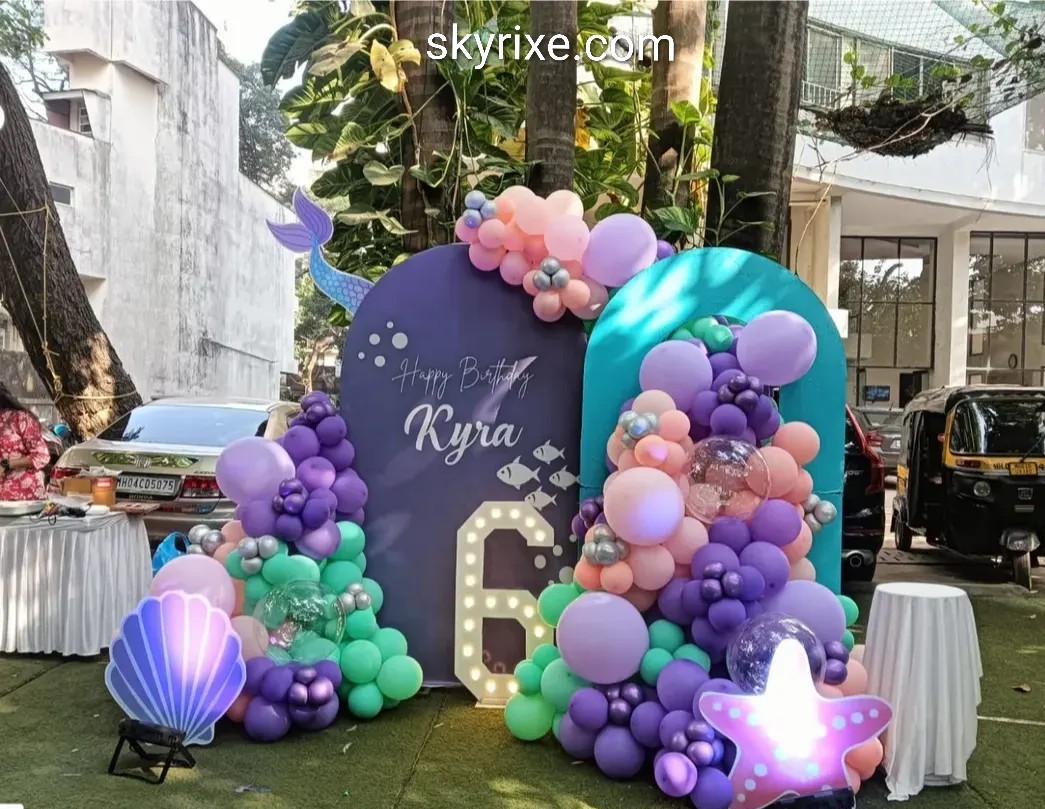 Pastel Mermaid Under the Sea Birthday Backdrop with Arch Panels