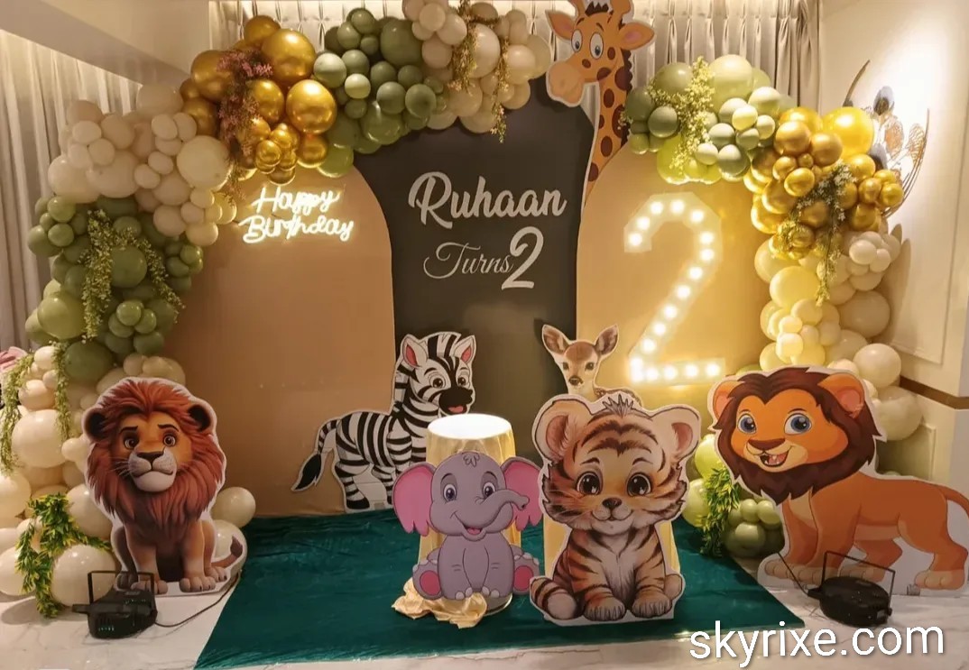 Jungle theme Birthday Backdrop with Animal Cutouts