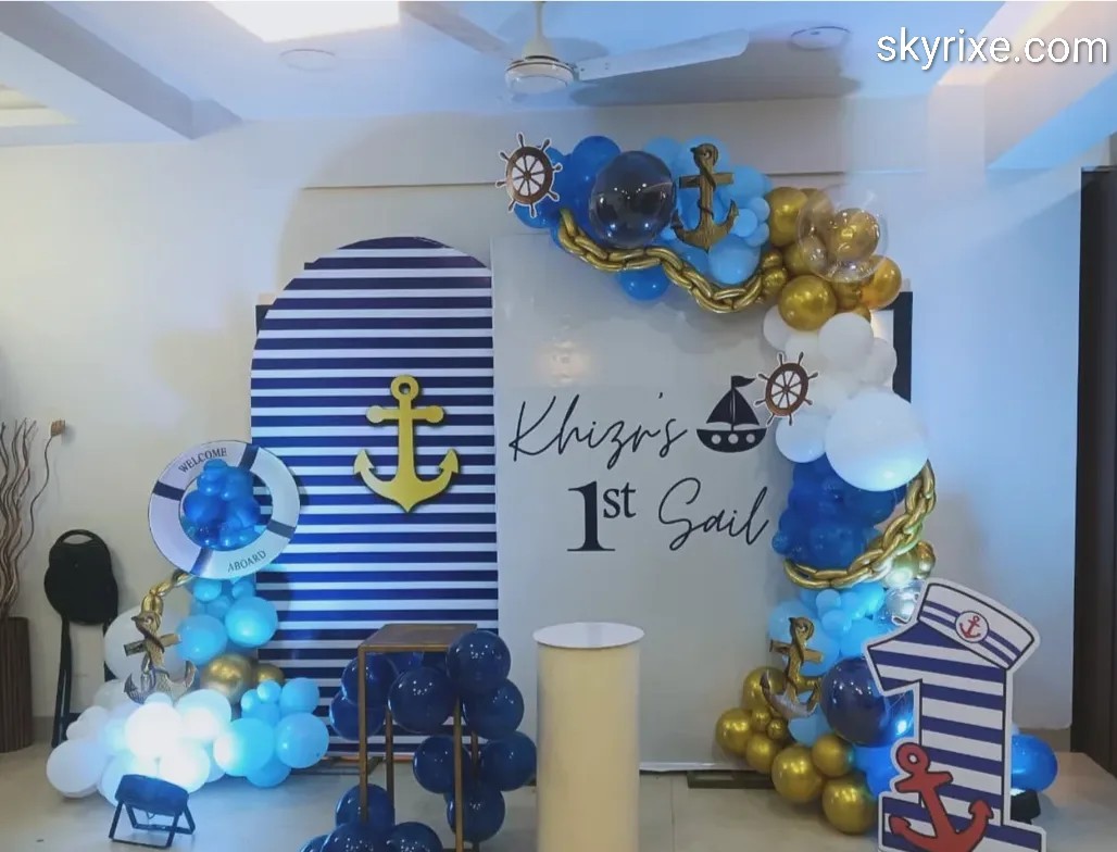 Nautical Sailor 1st Birthday Backdrop with Anchor