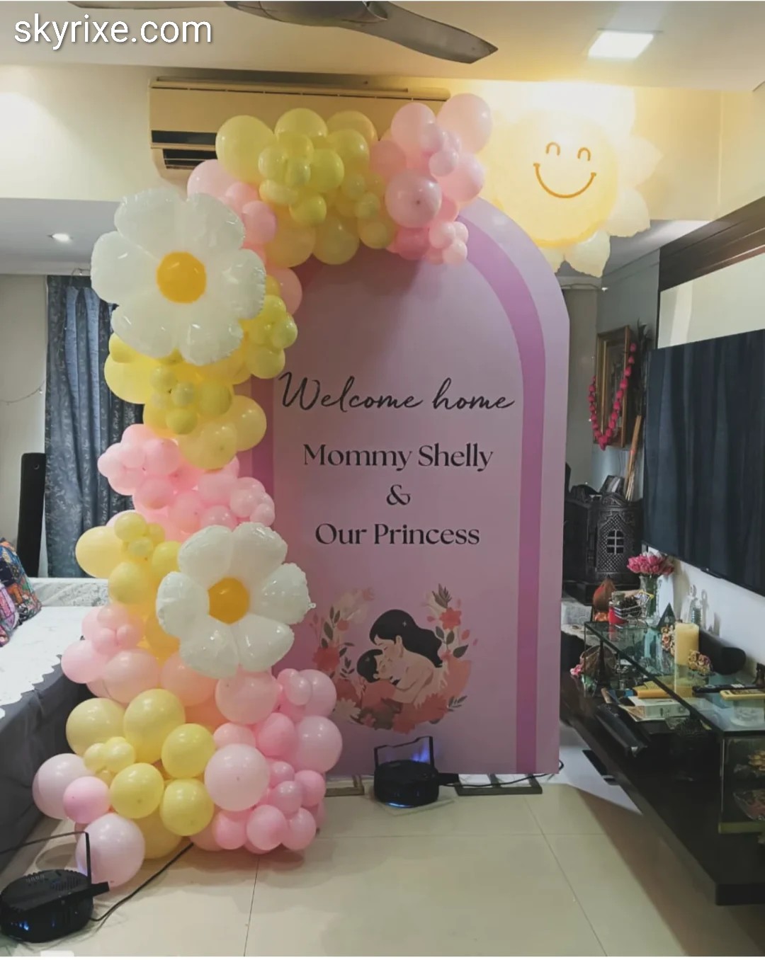 Pastel Daisy Welcome Baby Girl Backdrop