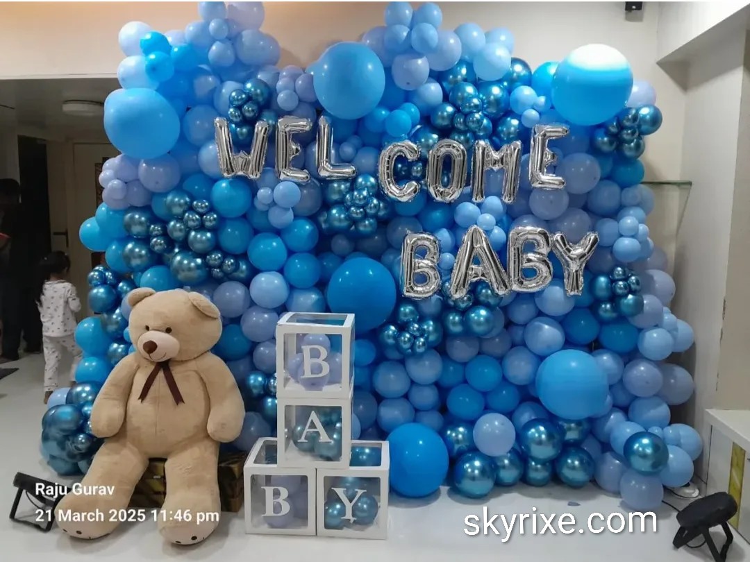 Blue Balloon Wall Baby Welcome Decoration