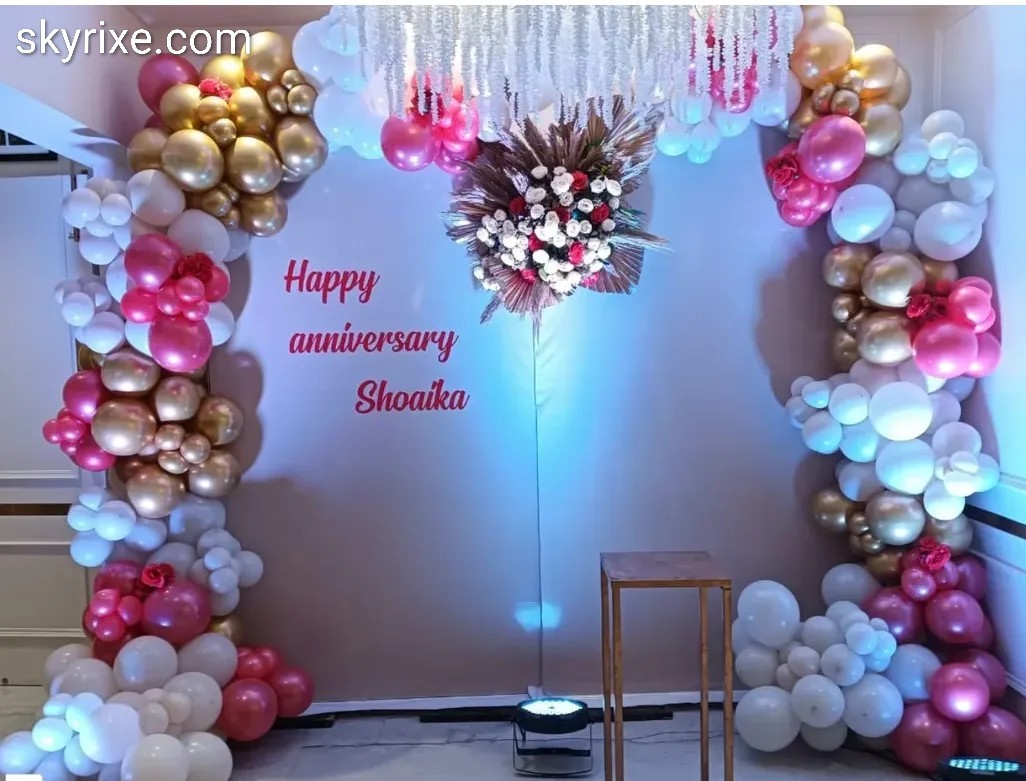 Gold Anniversary Balloon Backdrop with Floral Chandelier
