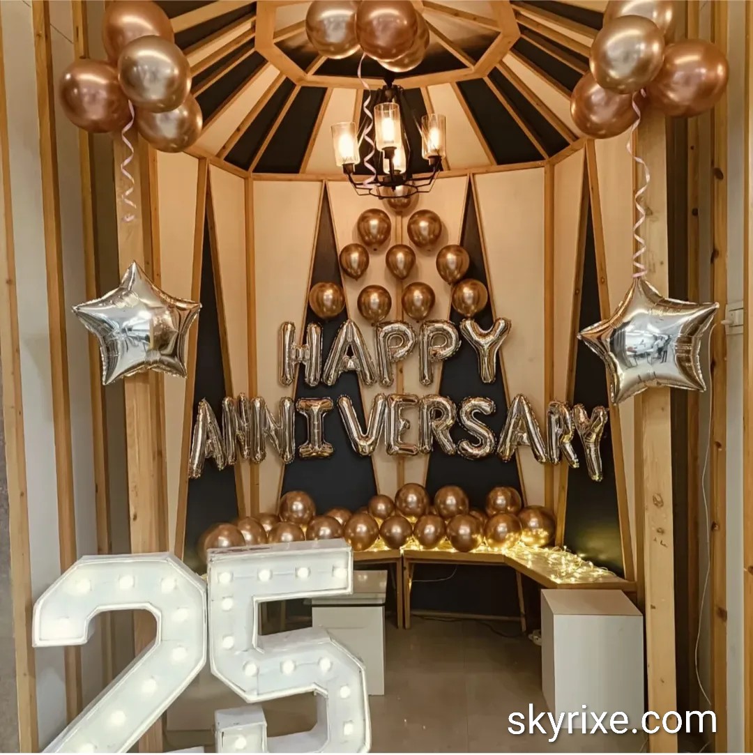 Silver and Bronze 25th Anniversary Gazebo Celebration Setup