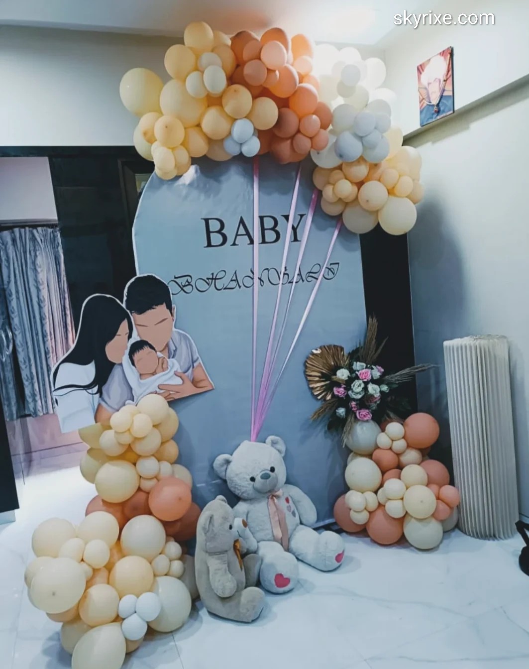 Pastel Baby Welcome Backdrop with Teddy