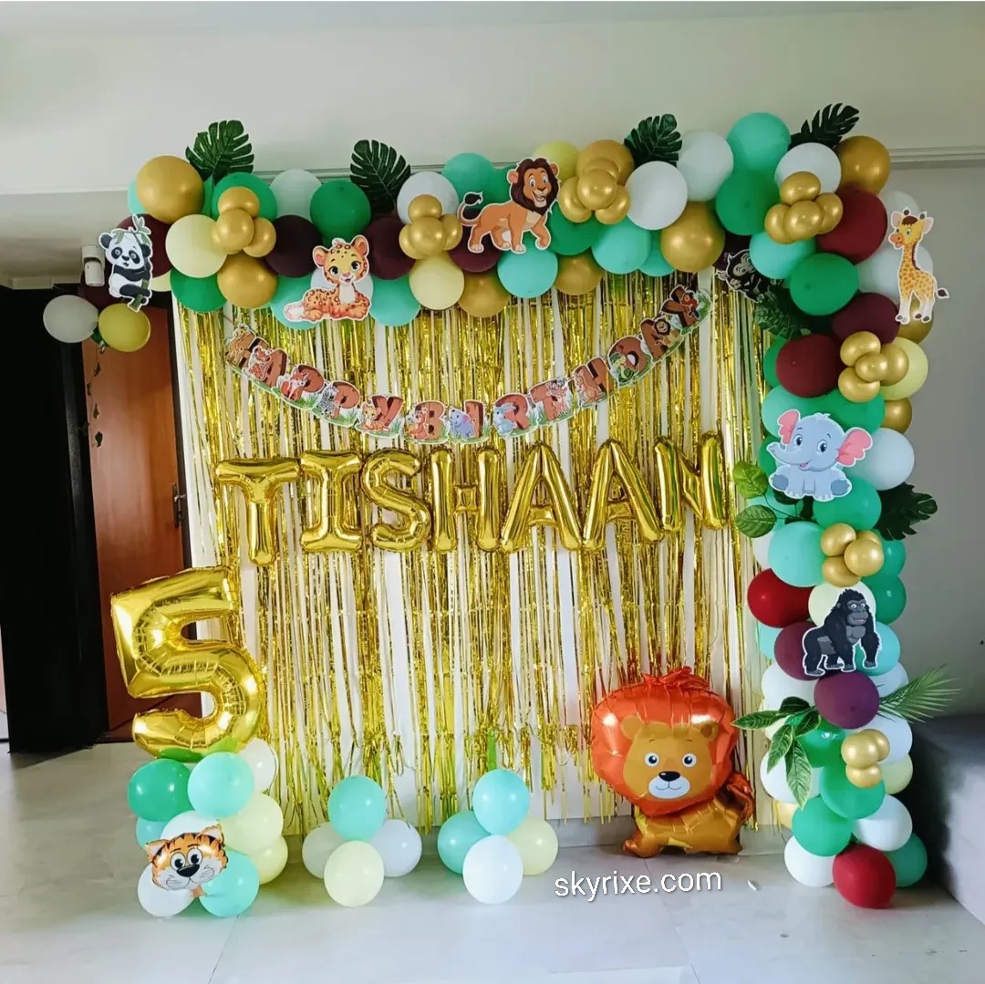 Jungle Theme 5th Birthday Balloon Decor