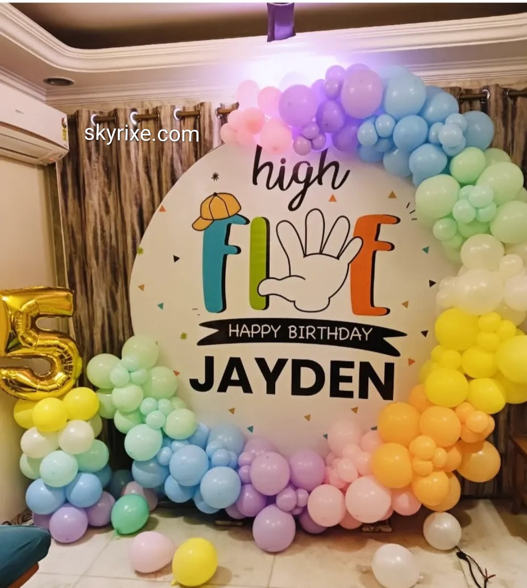 Rainbow 5th Birthday Backdrop Decor