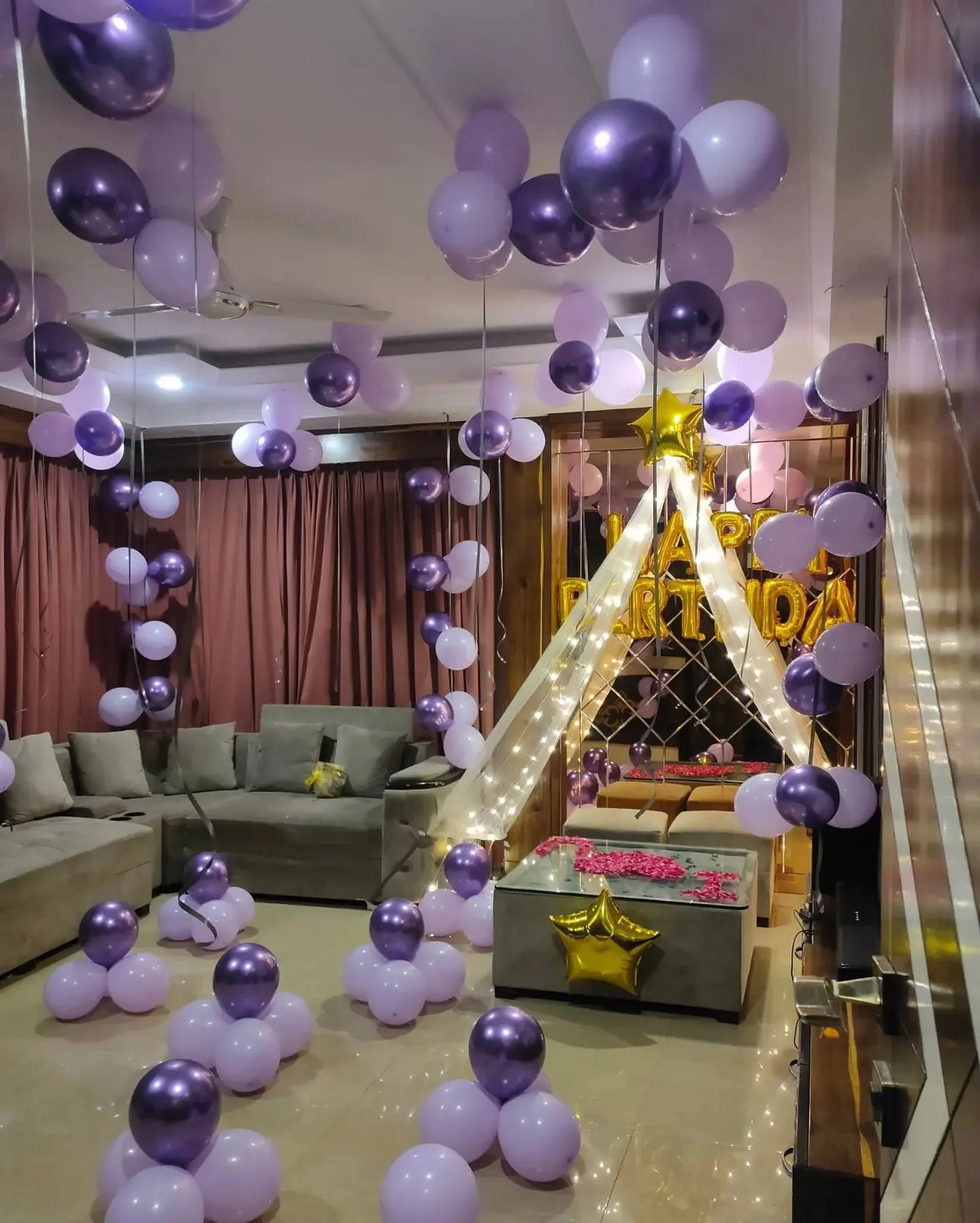 Elegant Purple Birthday Tent Setup