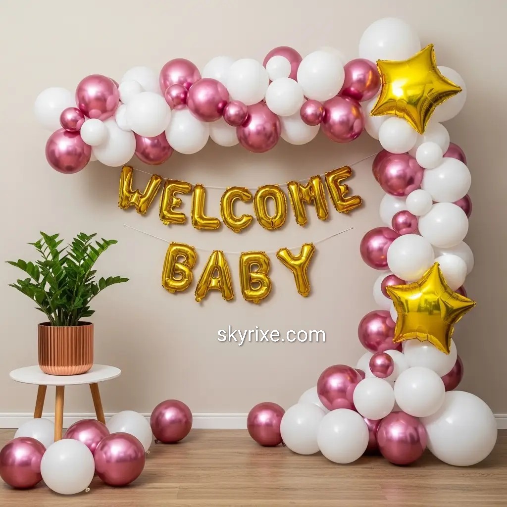 Rose Gold Welcome Baby Balloon Arch